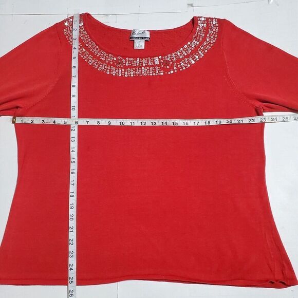 Randolph Duke The Look Silk Blend Top Shirt 2X Red Silver Sequin Neckline Womens - Picture 6 of 7
